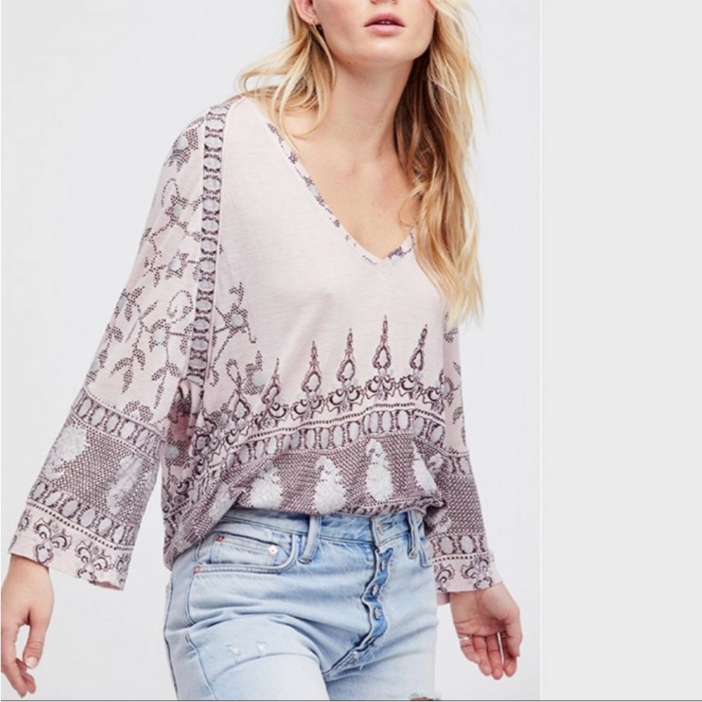 Free People Medallion Printed Lilac Top
